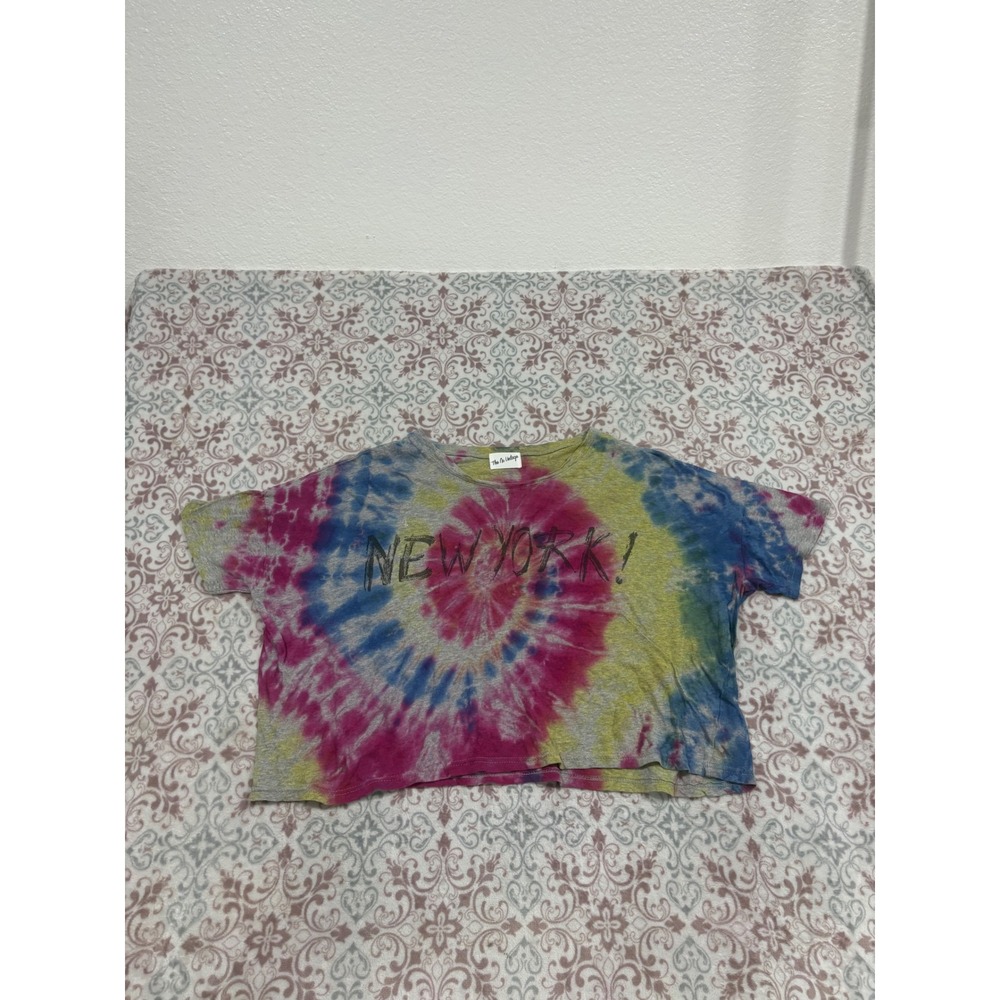 The Nu Vintage New York Tie Dye Crop Top T-Shirt Pink Yellow Blue OS Boxy Tee